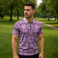 Poni Palaka Quilt Hawaii Zipper Polo Shirt Hawaiian Tropical Monstera Sea Turtle