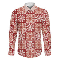 Ulaula Palaka Quilt Hawaii Family Matching Long Sleeve Bodycon Dress and Hawaiian Shirt Hawaiian Tropical Monstera Sea Turtle LT14 Dad's Shirt - Long Sleeve Red - Polynesian Pride