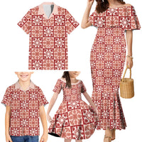 Ulaula Palaka Quilt Hawaii Family Matching Mermaid Dress and Hawaiian Shirt Hawaiian Tropical Monstera Sea Turtle LT14 - Polynesian Pride