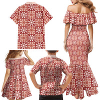 Ulaula Palaka Quilt Hawaii Family Matching Mermaid Dress and Hawaiian Shirt Hawaiian Tropical Monstera Sea Turtle LT14 - Polynesian Pride