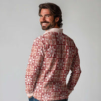 Ulaula Palaka Quilt Hawaii Long Sleeve Polo Shirt Hawaiian Tropical Monstera Sea Turtle