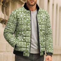 Omaomao Palaka Quilt Hawaii Bomber Puffer Jacket Hawaiian Tropical Monstera Sea Turtle