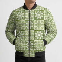Omaomao Palaka Quilt Hawaii Bomber Puffer Jacket Hawaiian Tropical Monstera Sea Turtle