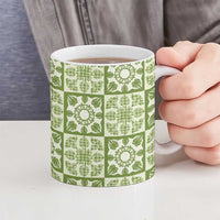Omaomao Palaka Quilt Hawaii Ceramic Mug Hawaiian Tropical Monstera Sea Turtle
