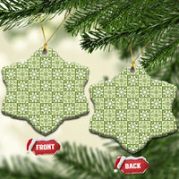 Omaomao Palaka Quilt Hawaii Ceramic Ornament Hawaiian Tropical Monstera Sea Turtle LT14 Snow Flake Green - Polynesian Pride