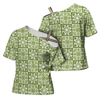 Omaomao Palaka Quilt Hawaii Cross Shoulder Shirt Hawaiian Tropical Monstera Sea Turtle