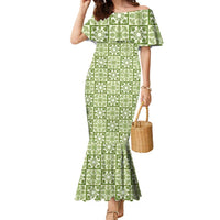 Omaomao Palaka Quilt Hawaii Family Matching Mermaid Dress and Hawaiian Shirt Hawaiian Tropical Monstera Sea Turtle LT14 Mom's Dress Green - Polynesian Pride