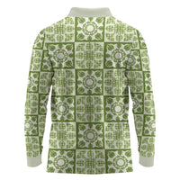 Omaomao Palaka Quilt Hawaii Long Sleeve Polo Shirt Hawaiian Tropical Monstera Sea Turtle