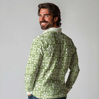 Omaomao Palaka Quilt Hawaii Long Sleeve Polo Shirt Hawaiian Tropical Monstera Sea Turtle
