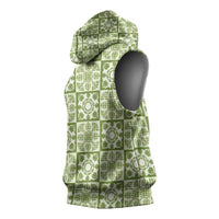 Omaomao Palaka Quilt Hawaii Sleeveless Hoodie Hawaiian Tropical Monstera Sea Turtle