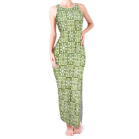 Omaomao Palaka Quilt Hawaii Tank Maxi Dress Hawaiian Tropical Monstera Sea Turtle