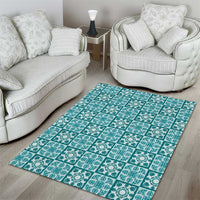 Cyan Palaka Quilt Hawaii Area Rug Hawaiian Tropical Monstera Sea Turtle