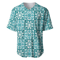 Cyan Palaka Quilt Hawaii Baseball Jersey Hawaiian Tropical Monstera Sea Turtle