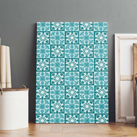 Cyan Palaka Quilt Hawaii Canvas Wall Art Hawaiian Tropical Monstera Sea Turtle