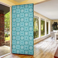 Cyan Palaka Quilt Hawaii Door Cover Hawaiian Tropical Monstera Sea Turtle