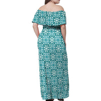 Cyan Palaka Quilt Hawaii Family Matching Off Shoulder Maxi Dress and Hawaiian Shirt Hawaiian Tropical Monstera Sea Turtle LT14 - Polynesian Pride