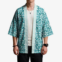 Cyan Palaka Quilt Hawaii Kimono Hawaiian Tropical Monstera Sea Turtle