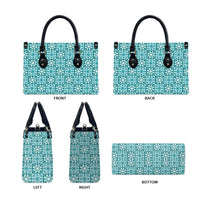 Cyan Palaka Quilt Hawaii Leather Bag Hawaiian Tropical Monstera Sea Turtle