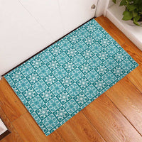 Cyan Palaka Quilt Hawaii Rubber Doormat Hawaiian Tropical Monstera Sea Turtle