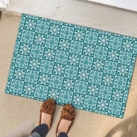 Cyan Palaka Quilt Hawaii Rubber Doormat Hawaiian Tropical Monstera Sea Turtle