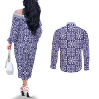 Polu Palaka Quilt Hawaii Couples Matching Off The Shoulder Long Sleeve Dress and Long Sleeve Button Shirt Hawaiian Tropical Monstera Sea Turtle LT14 - Polynesian Pride