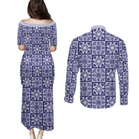Polu Palaka Quilt Hawaii Couples Matching Puletasi and Long Sleeve Button Shirt Hawaiian Tropical Monstera Sea Turtle