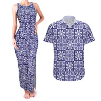 Polu Palaka Quilt Hawaii Couples Matching Tank Maxi Dress and Hawaiian Shirt Hawaiian Tropical Monstera Sea Turtle LT14 Blue - Polynesian Pride