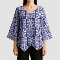 Polu Palaka Quilt Hawaii Kimono Sleeve Blouse Hawaiian Tropical Monstera Sea Turtle