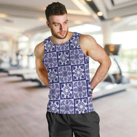 Polu Palaka Quilt Hawaii Men Tank Top Hawaiian Tropical Monstera Sea Turtle