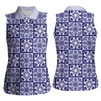 Polu Palaka Quilt Hawaii Women Sleeveless Polo Shirt Hawaiian Tropical Monstera Sea Turtle LT14 - Polynesian Pride