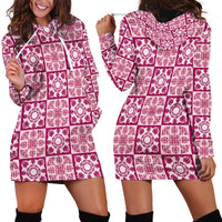 Akala Palaka Quilt Hawaii Hoodie Dress Hawaiian Tropical Monstera Sea Turtle