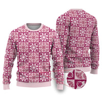 Akala Palaka Quilt Hawaii Ugly Christmas Sweater Hawaiian Tropical Monstera Sea Turtle LT14 Pink - Polynesian Pride