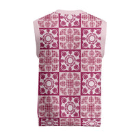 Akala Palaka Quilt Hawaii Christmas Knitted V-Neck Vest Hawaiian Tropical Monstera Sea Turtle LT14 - Polynesian Pride
