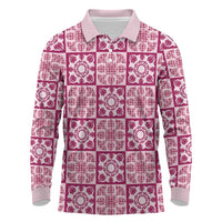 Akala Palaka Quilt Hawaii Long Sleeve Polo Shirt Hawaiian Tropical Monstera Sea Turtle
