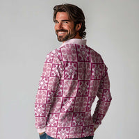 Akala Palaka Quilt Hawaii Long Sleeve Polo Shirt Hawaiian Tropical Monstera Sea Turtle