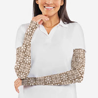 Beige Palaka Quilt Hawaii Arm Sleeves Hawaiian Tropical Monstera Sea Turtle