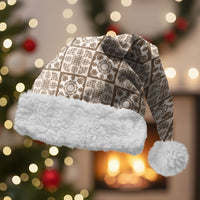 Beige Palaka Quilt Hawaii Christmas Santa Hat Hawaiian Tropical Monstera Sea Turtle LT14 With Fur Beige - Polynesian Pride