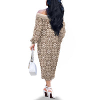 Beige Palaka Quilt Hawaii Family Matching Off The Shoulder Long Sleeve Dress and Hawaiian Shirt Hawaiian Tropical Monstera Sea Turtle LT14 - Polynesian Pride