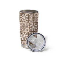 Beige Palaka Quilt Hawaii Tumbler Cup Hawaiian Tropical Monstera Sea Turtle