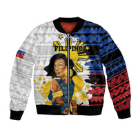 Personalised Philippines Women's Day Bomber Jacket Filipino Golden Sun With Polynesian Pattern LT14 Unisex Red - Polynesian Pride