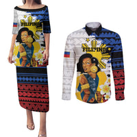 Personalised Philippines Women's Day Couples Matching Puletasi and Long Sleeve Button Shirt Filipino Golden Sun With Polynesian Pattern LT14 Red - Polynesian Pride