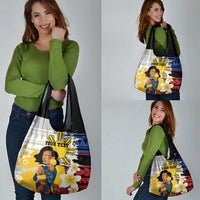 Personalised Philippines Women's Day Grocery Bag Filipino Golden Sun With Polynesian Pattern