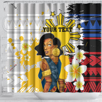 Personalised Philippines Women's Day Shower Curtain Filipino Golden Sun With Polynesian Pattern
