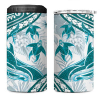 Cyan Polynesia 4 in 1 Can Cooler Tumbler Polynesian Turtle Shark Tattoo Tropical Vintage