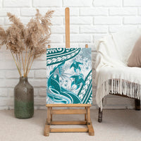 Cyan Polynesia Canvas Wall Art Polynesian Turtle Shark Tattoo Tropical Vintage