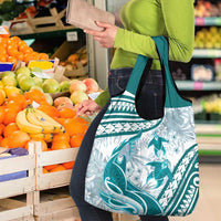 Cyan Polynesia Grocery Bag Polynesian Turtle Shark Tattoo Tropical Vintage