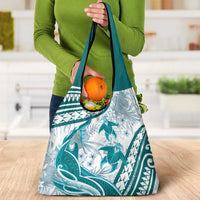 Cyan Polynesia Grocery Bag Polynesian Turtle Shark Tattoo Tropical Vintage