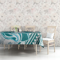 Cyan Polynesia Tablecloth Polynesian Turtle Shark Tattoo Tropical Vintage