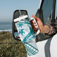 Cyan Polynesia Tumbler With Handle Polynesian Turtle Shark Tattoo Tropical Vintage