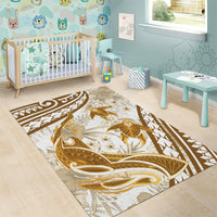 Gold Polynesia Area Rug Polynesian Turtle Shark Tattoo Tropical Vintage